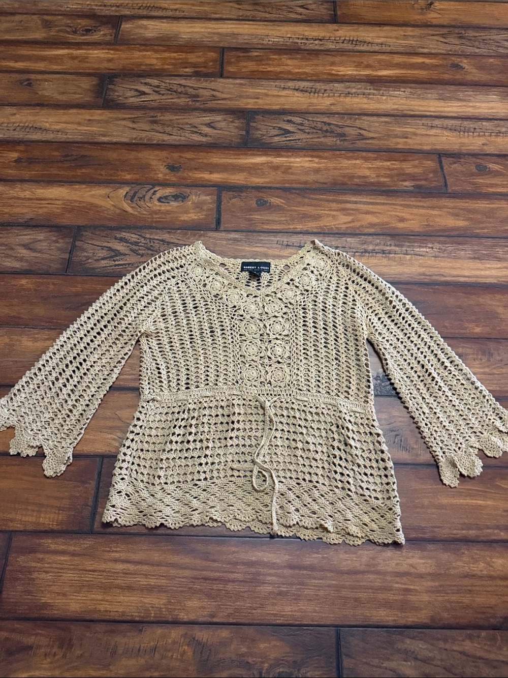 Robert Louis Like New Crochet Tie-Waist Tunic in Camel